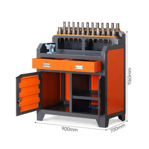 Heavy Duty Steel Workbench Garage Tool Organizer Cabinet With Pegboard And Hanging Parts Bins For Workshop Storage Includes Two Lockable Drawers, showing dimensions and organized tool storage.
