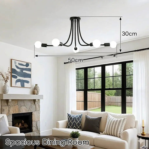 Installed Dope Five Light Modern Industrial Sputnik Ceiling Light With Adjustable Arms Black Metal Chandelier in living room