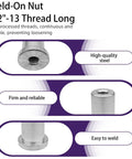 Weld On Nut 1/2 Inch 13 Thread Long made of high-quality steel, showcasing reliable threads for steel chassis and truck frame use.