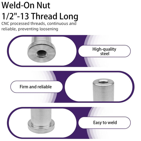 Weld On Nut 1/2 Inch 13 Thread Long made of high-quality steel, showcasing reliable threads for steel chassis and truck frame use.