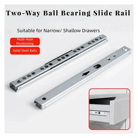 Side Mount Ball Bearing Drawer Slides 2 Pack 17mm Wide Two Way Opening Creak Free Smooth Silent Operation Easy Install Hardware For Cabinets And Furniture 310mm Extension 13 Inch, laid out flat for display