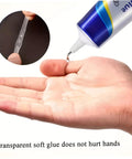 Heavy Duty Waterproof Shoe Sole Repair Adhesive For Sneakers Boots Leather Handbags And Heels With Easy Precision Tip shown being applied to hand