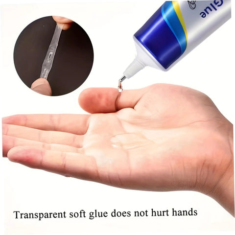 Heavy Duty Waterproof Shoe Sole Repair Adhesive For Sneakers Boots Leather Handbags And Heels With Easy Precision Tip shown being applied to hand