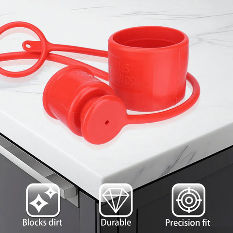 Red rubber dust caps for 1/2 inch flat-face hydraulic quick-connect; 4-set for skid-steer Bobcat