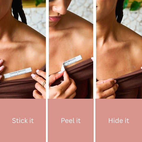 Applying double sided clothing tape for all day hold keeps dresses tops and blouses in place clear skin safe dress tape