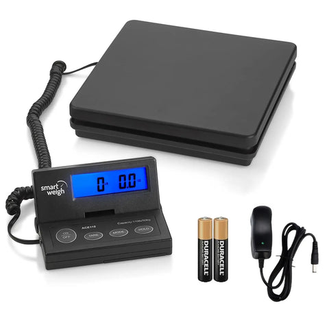 Digital Postal Shipping Scale That Crushes It 110 Lb 50 Kg To 0.1 Oz 2 G Precision With Hold Function Wall Mount Display AC Adapter And Batteries Included For Home Office And Small Biz