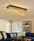 Showstopping Five Light K9 Crystal Chandelier Pendant Ceiling Light With Island Design, Flush Mount Fixture in elegant living room