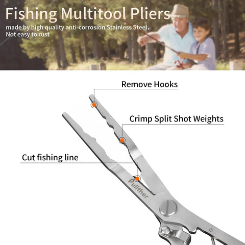 Needle Nose Fishing Pliers With Hook Remover And Lanyard, Stainless Steel Saltwater Multitool with fishing line cutter