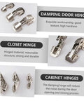 4 Inch Damping Wardrobe Hinges Easy Install No Slam Soft Close Cabinet Door Hinges Stainless Steel 4 Piece Set displayed