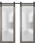 Kick Up Your Spaces With Top Shelf Double Sliding Barn Doors 42 X 96 Inches Featuring Ginger Ash Finish Frosted Glass Inserts.