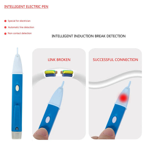 Intelligent electric pen showing link broken and successful connection detection features for electricians.