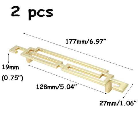 Gold Drawer Pulls 7 Inch Long Modern Cabinet Handles For Dresser And Furniture Hardware Set Of 2 With Screws shown in detailed dimensions