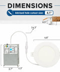 LOG BARN 4 Inch LED Recessed Lighting with Junction Box dimensions diagram showing cutout size, driver box, and light fixture sizes.