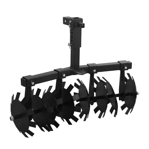 32 Inch Disc Plow Harrow With 2 Inch Receiver Mount For ATV UTV Beefy Heavy Duty Adjustable Height Pull Behind Tiller Black