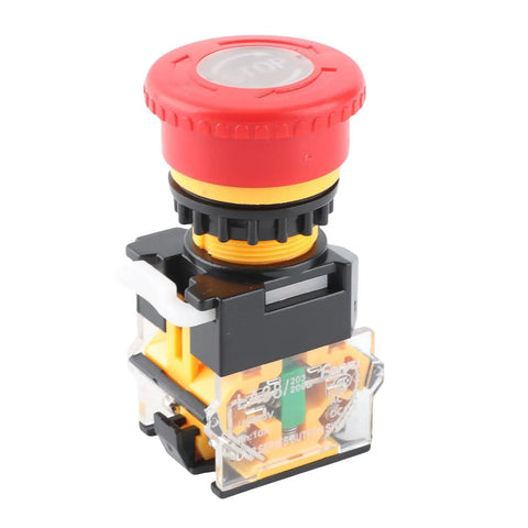 Hella Reliable Dead Simple Heavy Duty Self Locking Mushroom Head Push Button Red 22mm Emergency Stop Switch With Quick Twist Reset For Industrial Control Panels