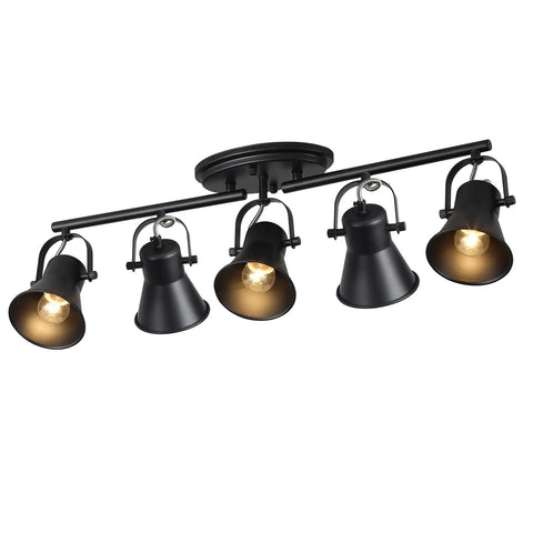 Five Light Track Lighting Kit With Adjustable Heads In Industrial Black, directional ceiling fixtures with 180° flexible heads