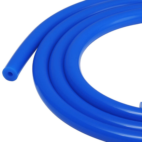Close-up of Silicone Vacuum Hose 3mm ID 9mm OD Heavy Wall 5 Ft Blue Tubing for Cars and Labs, flexible and FDA compliant.