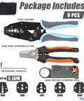 Coaxial Ratchet Crimping Tool Kit With Five Replaceable Jaws For RG Cable And RF Connectors, Rotary Coaxial Cable Stripper And Cable Cutter Piler