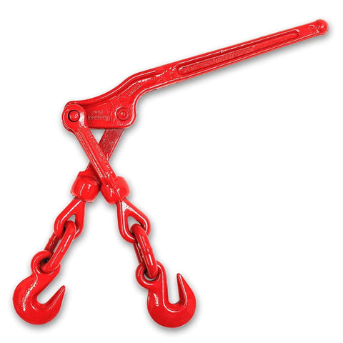 Red ratcheting binder from Heavy Duty Chain And Binder Kit For Trucks And Flatbeds With 20 Ft Grade 70 Chains And Load Binders