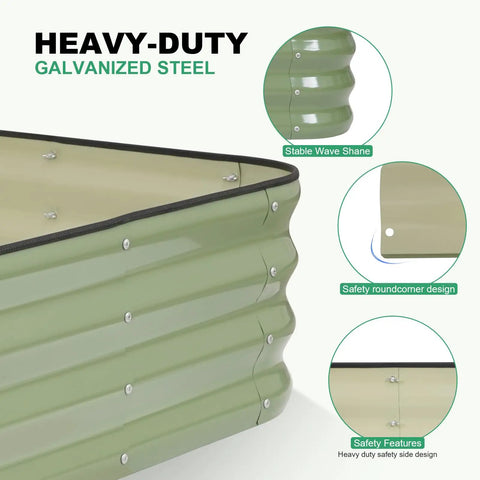 Side view of Galvanized Raised Garden Bed Kit 5X3X1 Modular Planter Box, showing wave shape, round corners, and heavy-duty design.