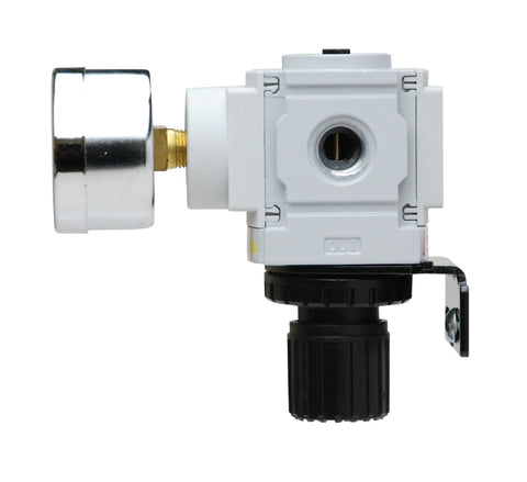 Tiny But Mighty Miniature Air Pressure Regulator With Gauge And Bracket, One Quarter Inch NPT Port, Low Pressure From 3 To 60 PSI