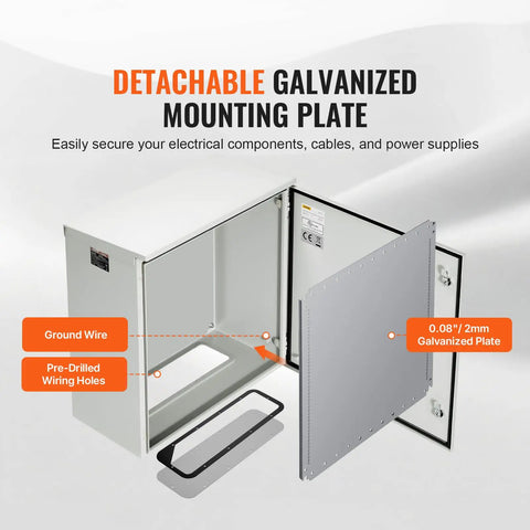 Detachable galvanized mounting plate for Badass Carbon Steel NEMA 4 Electrical Enclosure 24X24X12 IP65 Waterproof Junction Box.