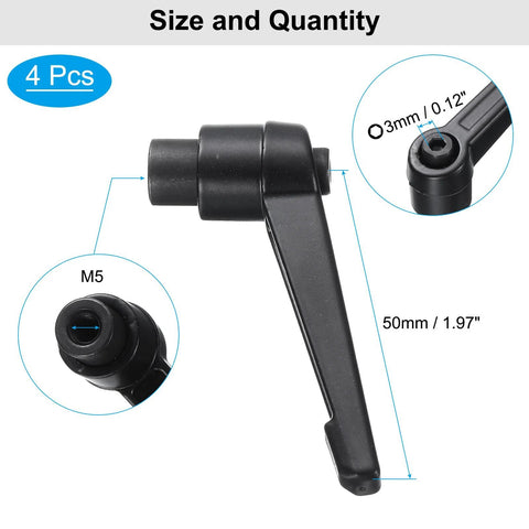 4 Piece Set Of Adjustable Clamping Levers With M5 Female Thread Level Handles Hand Knobs Quick Release Black for machinery adjustments