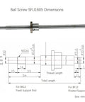 SFU1605 Ball Screw With Anti Backlash Nut For CNC Linear Motion, 400mm Length Dimension Diagram