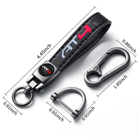 Clean Genuine Leather Car Key Ring For GMC AT4 Ride Durable Zinc Alloy Black Metal Fob Holder with clips and dimensions
