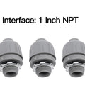 Rock Solid Liquid Tight Conduit Connectors 1 Inch Npt Nylon 6 Electrical Fittings for Outdoor Wiring, gray fittings with metal threading.