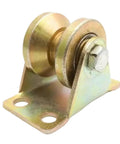 Pro Grade Rigid V Groove Wheel Caster For Sliding Gates Featuring Bulletproof Steel Bearing Pulley and Dead Easy Glide Roller System for 50mm Wire Rope Traction Needs, detailed view of the caster component.