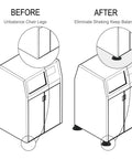 Before and after of chair legs using Four Pack Heavy Duty Furniture Leveling Feet With Round Base Screw On Glides for stability.
