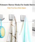 Adhesive Stainless Steel Wall Hooks 4 Pack Heavy Duty Waterproof Stick On Mount For Towels Coats Hats Robes Bags And More Bathroom Kitchen Mounts No Drill Easy Install on wall holding towels and bath sponge