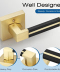 Gold Dummy Door Handles With Black Leather 2 Pack For Pantry And French Doors No Lock Function No Latch Or Key Pull Or Push Style One Sided Surface Mount Hardware No Fuss gold dummy handle close-up with square backplate