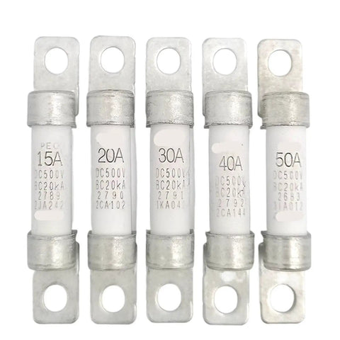 Badass Protection Rock Solid Electric Vehicle High Voltage DC Fuse 500 Volt 40 Amp heavy duty fuses with different ratings for EV systems.