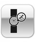 Icon of a watch with tool symbols, representing 19mm Curved Spring Bar Pins 1.5mm Diameter Stainless Steel Double Flanged End Watch Band Link Pins