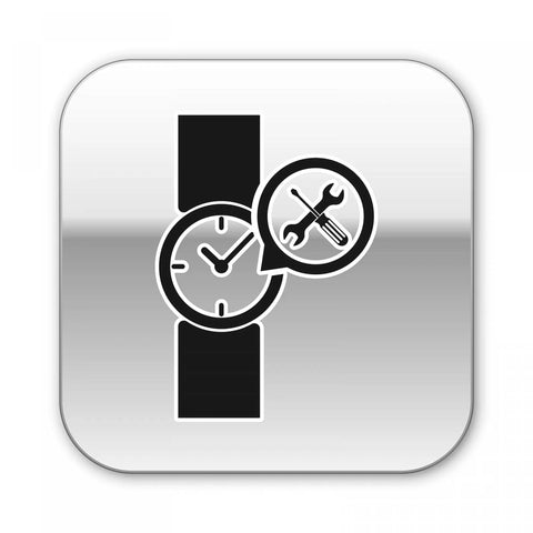 Icon of a watch with tool symbols, representing 19mm Curved Spring Bar Pins 1.5mm Diameter Stainless Steel Double Flanged End Watch Band Link Pins