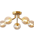 Gold Five Light Sputnik Style Ceiling Light Semi Flush Mount With Glass Globe Pendant Lamps for Bedroom Kitchen Living Room and Office Decor LED Bulbs