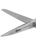 8 Inch Titanium Bonded Kevlar Shears For Heavy Duty Cutting Pro Grade Industrial Strength Blades close-up of serrated edge