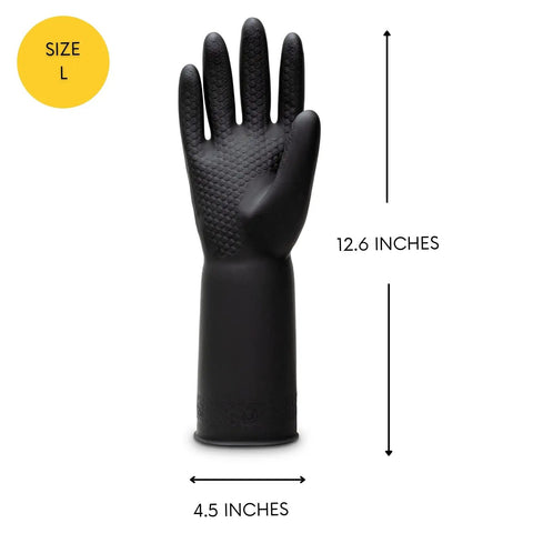 Chemical Resistant Latex Gloves For Heavy Duty Cleaning And Industrial Work, Extra Thick Rubber, 12.6 Inch Black, Large