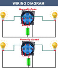 Wiring diagram for Five Eighth Inch Mini Latching Metal Rotary Switch 12 To 24 V DC LED Illuminated 3 Position Knob Selector DPDT Red LED Light