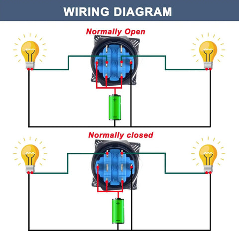 Wiring diagram for Five Eighth Inch Mini Latching Metal Rotary Switch 12 To 24 V DC LED Illuminated 3 Position Knob Selector DPDT Red LED Light