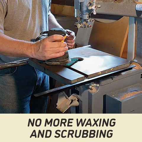 Person using ArmorGlide 18-Inch Woodworking Bandsaw With 5 HP 230V 1Ph Power, PM1800BT Model with sandpaper on work surface.