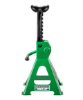 Front view of a green Pair Of 2 Ton Jack Stands With Extended Reach 10.5 To 17 Inches Beefy Heavy Duty Steel Base With Anti Sink Feet