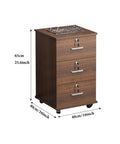 Lockable Vertical File Cabinet With 3 Drawers On Mobile Wheels In Wooden And Metal Finish for Home Office and Business Use