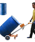 Badass 55 Gallon Drum Dolly Heavy Duty Drum Truck With Reinforced Steel Frame 1000 Lb Capacity, worker moving blue drum