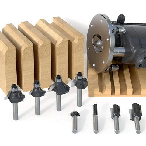 Heavy Duty 12 Piece Tungsten Carbide Router Bits Set With Standard Quarter Inch Shank For Effortless Woodworking And Diy Fixes with wooden storage.
