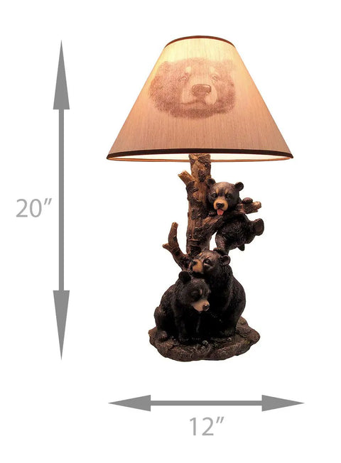 Rustic Black Bear Family Table Lamp With Charming Bear Face Shade For Cabin Vibes 20 Inch Tall Resin Construction Lodge Style Home Lighting For Dens And Living Rooms
