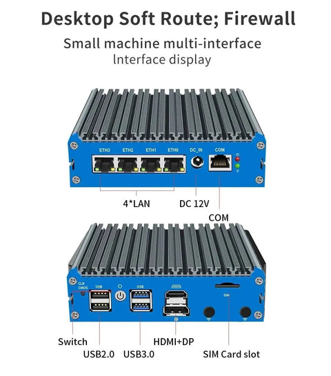 Fanless Barebones Mini PC With Intel N5105 Chip, Quad 2.5 Gigabit LAN, rear interface display and USB ports.