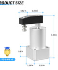 Workhorse Pneumatic Rotary Clamping Cylinder With 90 Degree Turn, 20mm Bore, Aluminum Body, M5 Port, 0-1.5 MPa, 215 PSI, dimensions labeled